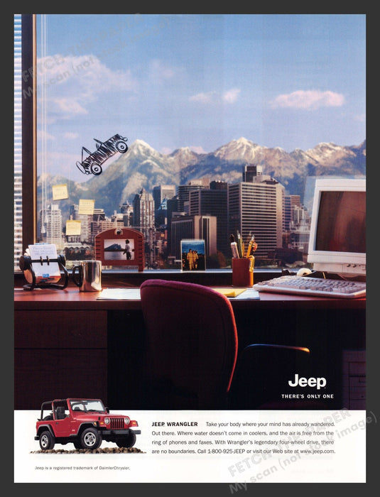Jeep Wrangler Office View Mountain Sketched SUV 2000s Print Advertisement 2002 Volkswagen