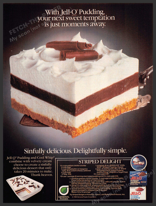 Jell-O 1980s Magazine Print Advertisement 1985 "Striped Delight" Recipe Jell-O