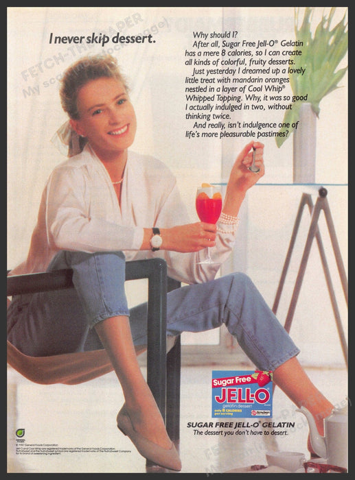 Jell-O 1980s Print Advertisement 1987 Legs Woman Sugar Free "Never skip dessert" Jell-O