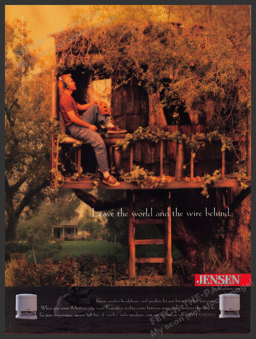 Jensen Wireless 2000s Print Advertisement 2001 Headphones Speakers Tree House Fetch-the-Paper