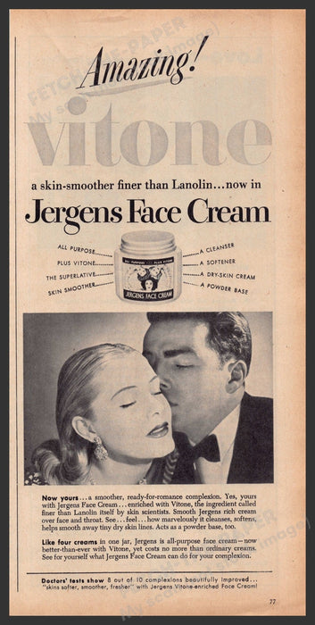 Jergens Face Cream with Vitone 1940s Print Advertisement Ad 1948 Fetch-the-Paper