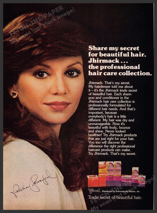 Jhirmack 1980s Magazine Print Advertisement 1981 Victoria Principal Secret Fetch-the-Paper