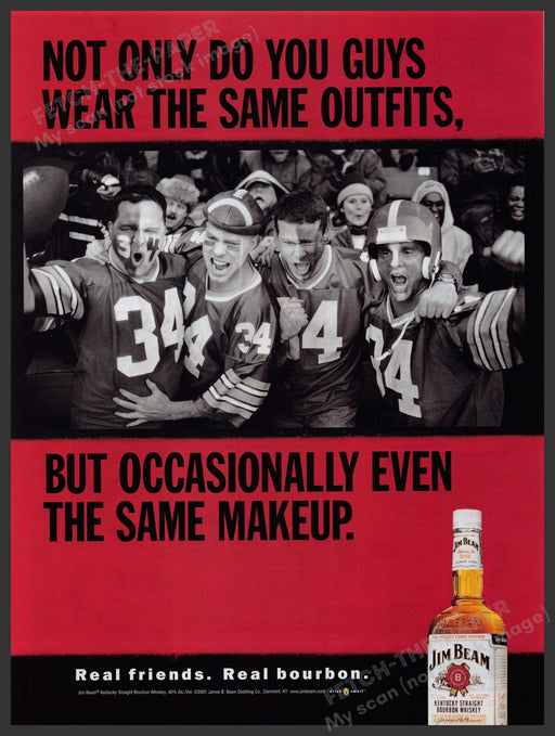 Jim Beam Football Fans 2000s Print Advertisement Ad 2002 Fetch-the-Paper