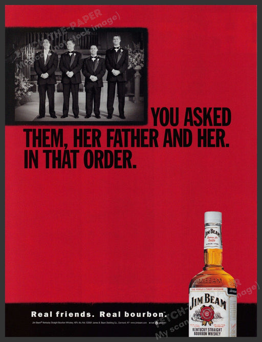 Jim Beam Whiskey 2000s Print Advertisement 2001 Wedding Groomsmen Fetch-the-Paper
