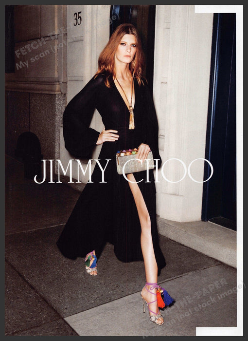 Jimmy Choo Valerija Kelava 2010s Print Advertisement 2013 Long Legs Fetch-the-Paper