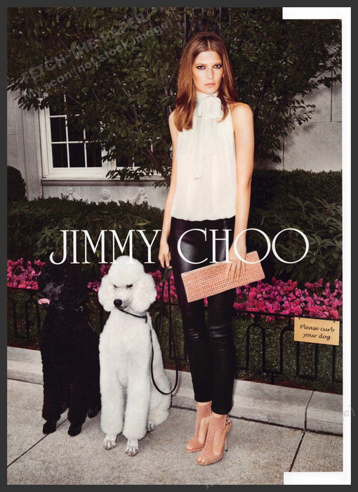 Jimmy Choo Valerija Kelava 2010s Print Advertisement 2013 Standard Poodle Dogs Fetch-the-Paper
