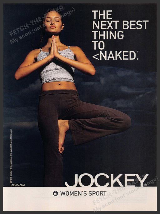 Jockey Women's Sport 2000s Print Advertisement 2003 Woman Yoga Tree Pose Fetch-the-Paper