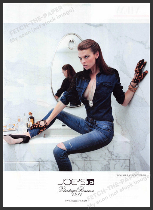 Joe's Jeans 2010s Print Advertisement 2012 Legs Skinny Model Sitting Marble Sink Fetch-the-Paper