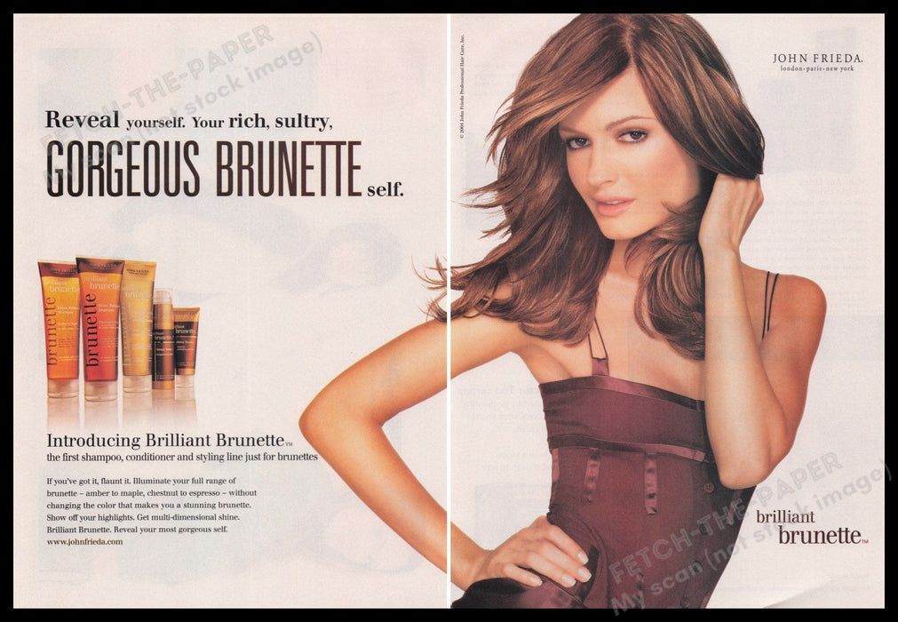 John Frieda Brilliant Brunette 2000s Print Advertisement Ad (2 pages) 2004 Hair Fetch the Paper!