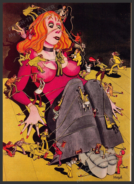 John Huehnergarth Artist 1970s Magazine Illustration "People Who Drag You Down" Fetch-the-Paper
