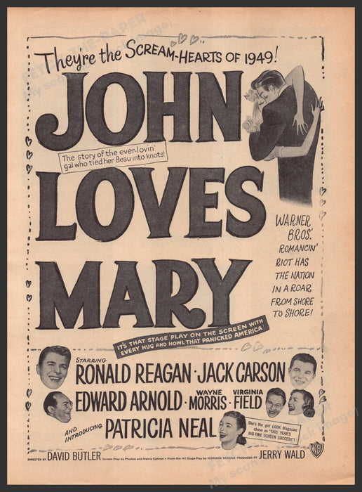 "John Loves Mary" Movie Release 1940s Print Advertisement Ad 1949 Fetch-the-Paper
