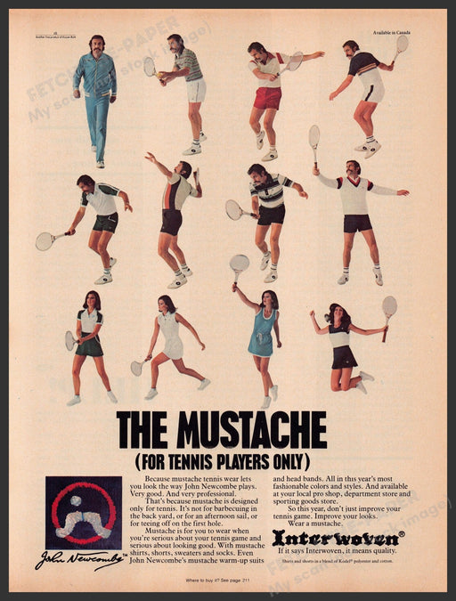 John Newcombe The Mustache Tennis Player Clothing 1970s Print Advertisement 1977 Fetch-the-Paper