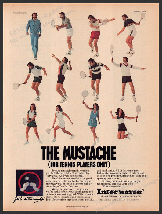 John Newcombe The Mustache Tennis Player Clothing 1970s Print Advertisement 1977 Fetch-the-Paper
