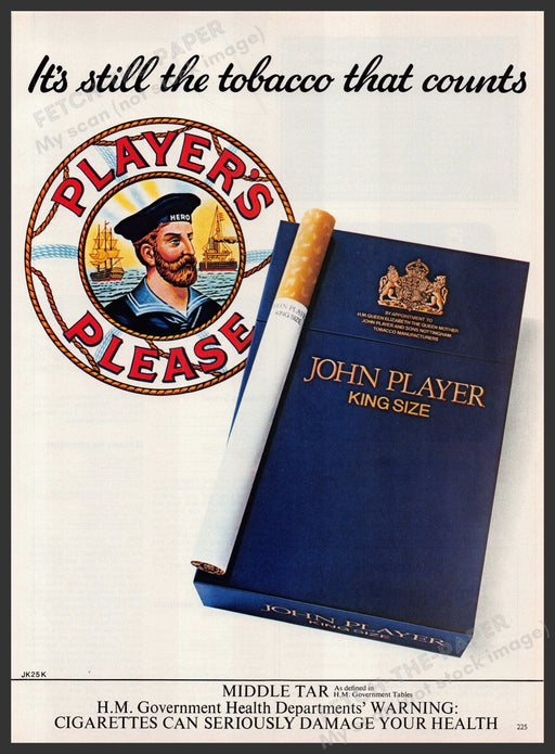John Player King Size Cigarettes 1980s Print Advertisement Ad 1980 Fetch-the-Paper
