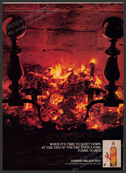 Johnnie Walker Red 1980s Print Advertisement 1982 Fire in the Fireplace Fetch-the-Paper