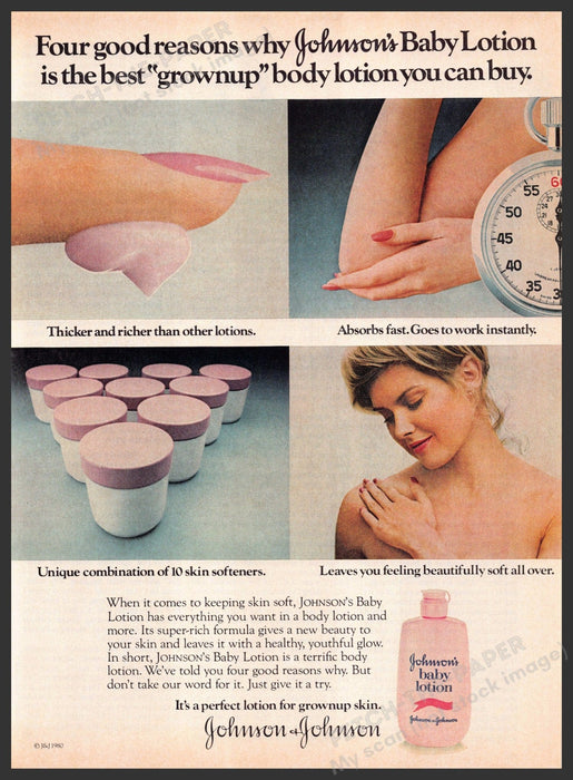 Johnson's Baby Lotion 1980s Magazine Print Advertisement 1981 Skin Grownup Fetch-the-Paper