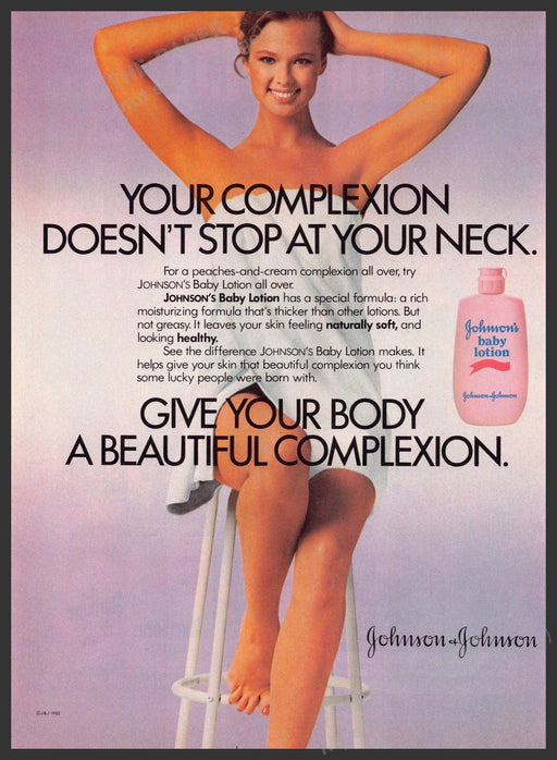 Johnson's Baby Lotion 1980s Print Advertisement 1982 Legs Towel Body Fetch-the-Paper