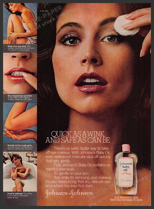 Johnson's Baby Oil 1980s Print Advertisement 1982 Body Legs Skin Wink Johnson's