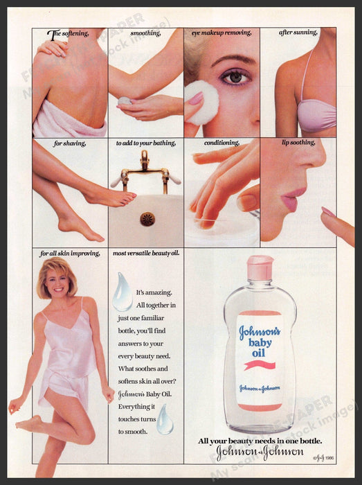 Johnson's Baby Oil 1980s Print Advertisement Ad 1987 Skin Legs Back Body Johnson's