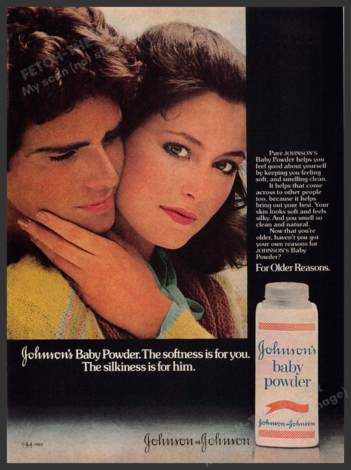 Johnson's Baby Powder 1980s Print Advertisement 1981 "Silkiness if for him" Fetch-the-Paper
