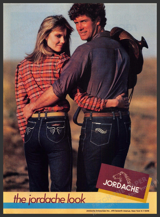 Jordache 1980s Print Advertisement 1982 The Jordache Look Couple Fetch-the-Paper
