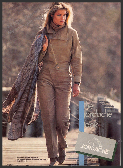 Jordache Clothing 1980s Print Advertisement 1982 Walking Across the Bridge Fetch-the-Paper