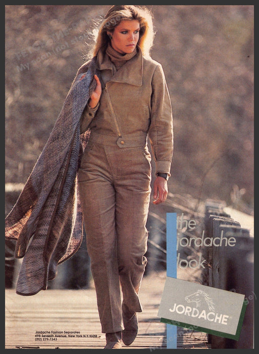 Jordache Clothing 1980s Print Advertisement 1982 Walking Across the Bridge Fetch-the-Paper