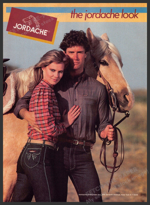 Jordache Horse 1980s Print Advertisement 1982 Couple Fetch-the-Paper