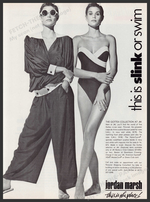 Jordan Marsh Clothing Gottex 1980s Print Advertisement Ad 1988 Long Legs Fetch-the-Paper