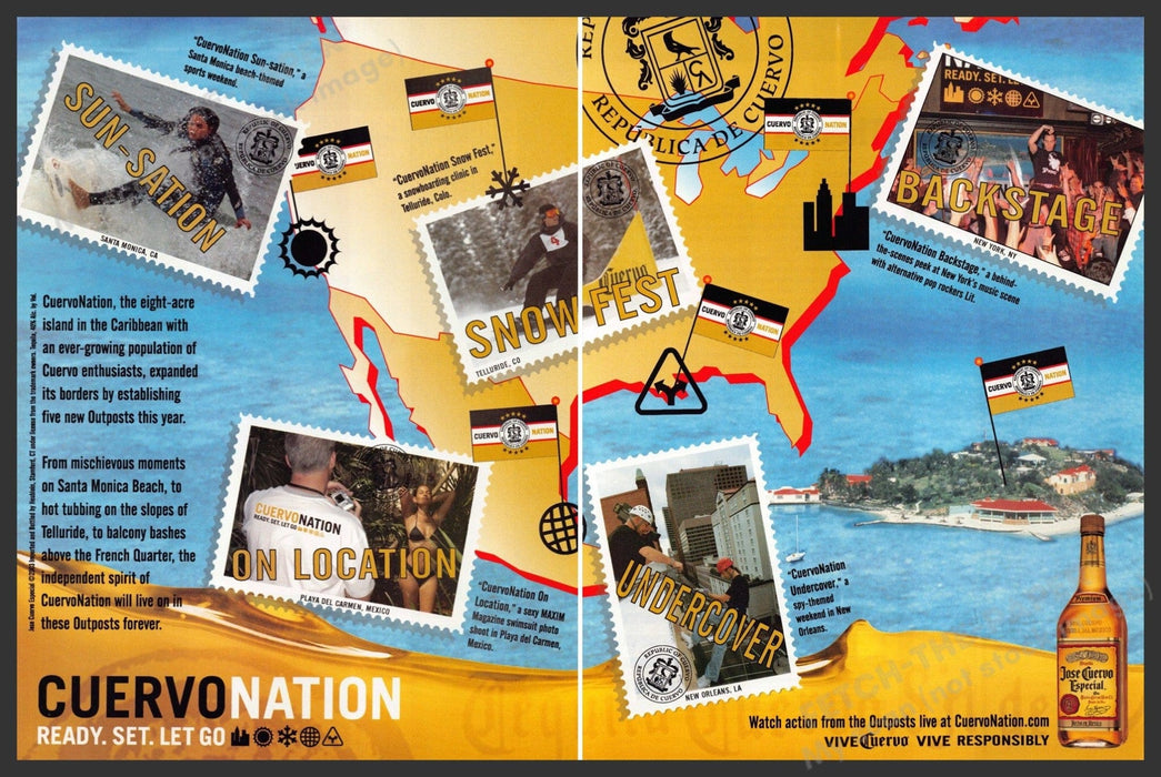 Jose Cuervo 2000s Print Ad (2 page) 2003 Nation Map Ready Set Let Go Fetch-the-Paper