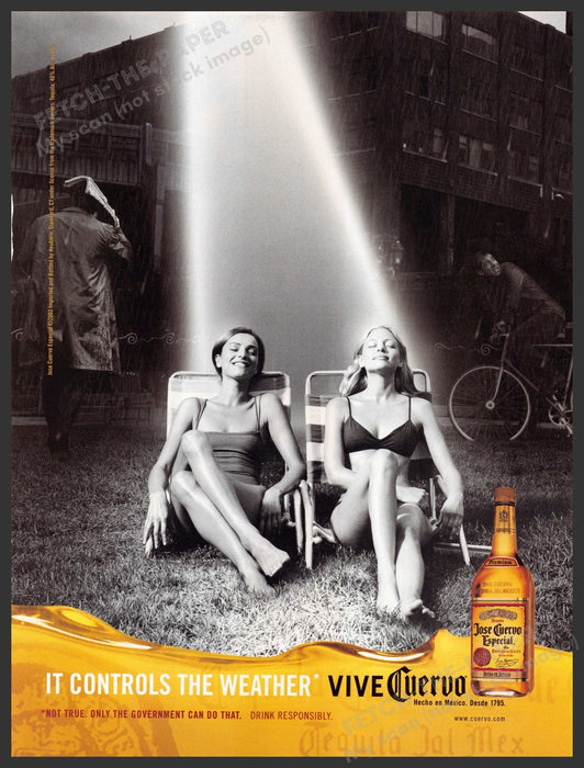 Jose Cuervo 2000s Print Advertisement 2003 Girls Bikini Tanning Beam of Light Fetch-the-Paper