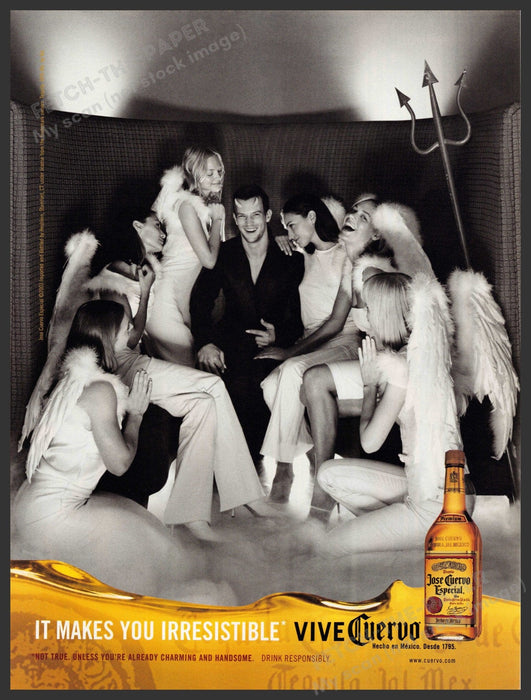 Jose Cuervo 2000s Print Advertisement 2003 Irresistible Devil & Angels Bedroom Fetch-the-Paper