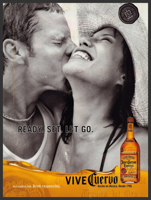 Jose Cuervo  2000s Print Advertisement Ad 2002 Kiss on Cheek Ready Set Let Go Fetch-the-Paper