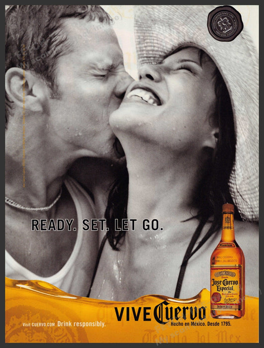 Jose Cuervo  2000s Print Advertisement Ad 2002 Kiss on Cheek Ready Set Let Go Fetch-the-Paper