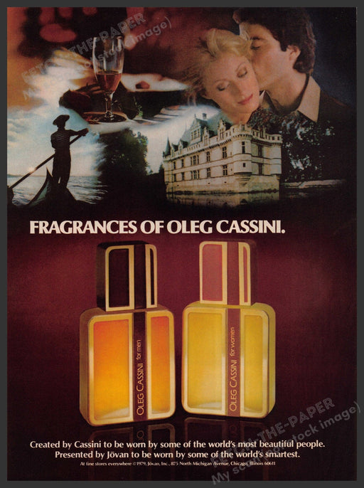 Jovan Oleg Cassini Fragrances 1970s Print Advertisement Ad 1979 Venice Fetch-the-Paper