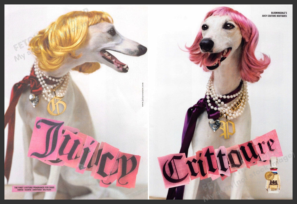 Juicy Couture 2000s Print Advertisement (2 page) 2007 Greyhound Dogs Fetch-the-Paper