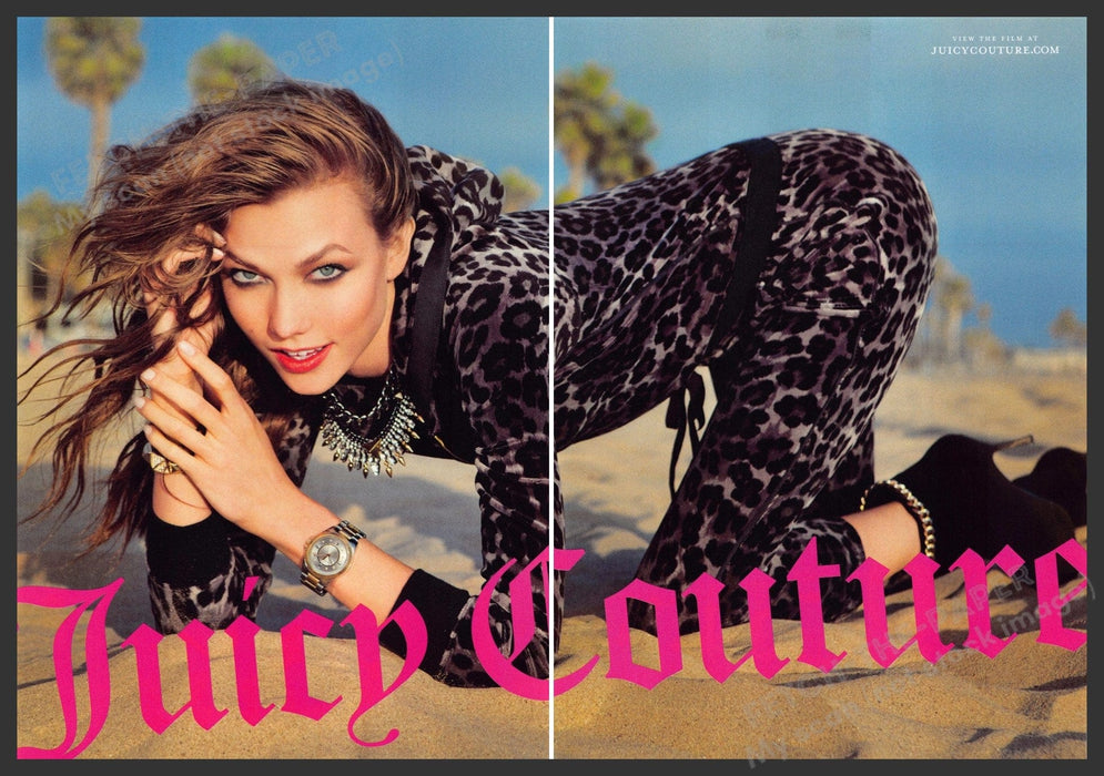 Juicy Couture Karlie Kloss 2010s Print Ad (2 page) 2012 Legs Beach Sand Fetch-the-Paper