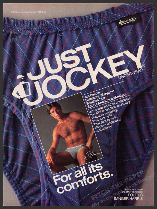 Just Jockey 1980s Magazine Print Advertisement 1986 Jim Palmer Underwear Just Jockey