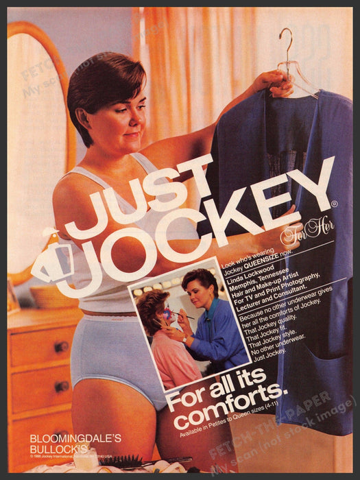 Just Jockey for Her 1980s Print Advertisement Ad 1988 Queensize Linda Lockwood Jockey