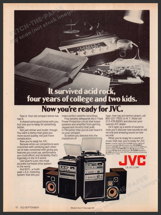 JVC Radio Cassette Turn Table Speaker Promo 1970s Print Advertisement 1979 Fetch-the-Paper