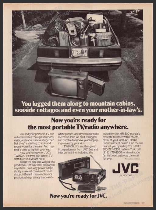 JVC Twinch Portable TV / Radio 1970s Print Advertisement Ad 1979 Fetch-the-Paper