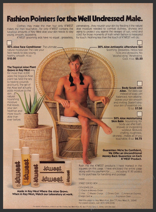 K-West Men's Grooming Aids Bare Male Undressed 1970s Print Advertisement Ad 1979 Fetch-the-Paper