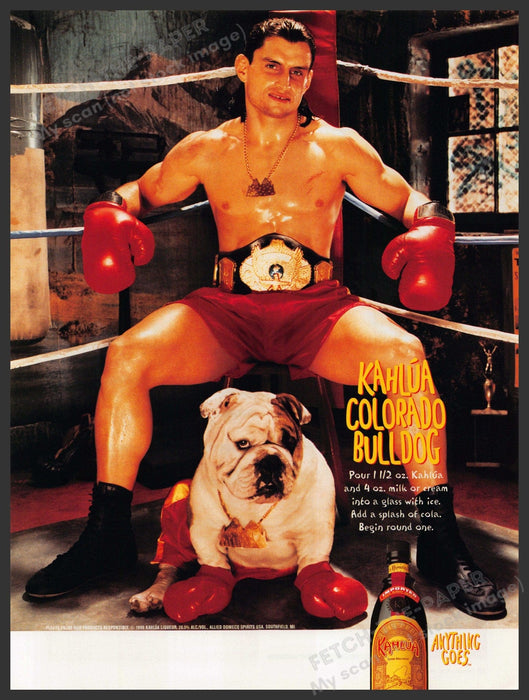 Kahlua Boxer Colorado Bulldog 2000s Print Advertisement 2000 Fetch-the-Paper