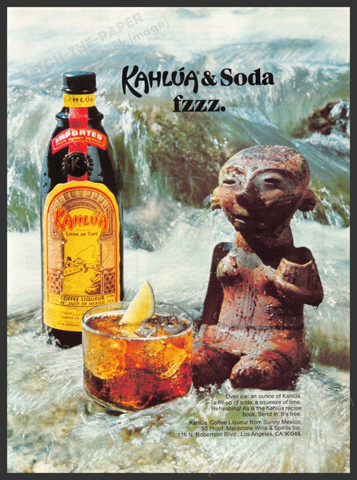 Kahlua & Soda fzzz 1980s Print Advertisement 1981 Rocky Stream Fetch-the-Paper