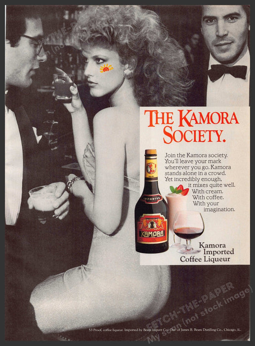 Kamora Coffee Liqueur 1980s Print Advertisement 1982 Woman Sitting at the Bar Fetch-the-Paper