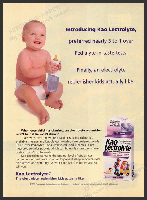 Kao Lectrolyte 1990s Print Advertisement 1997 Sweet Baby with Bottle Kao Lectrolyte