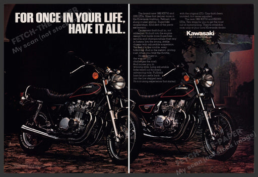 Kawasaki KZ750 1980s Magazine Print Advertisement (2 pages) 1982 Motorcycle Kawasaki