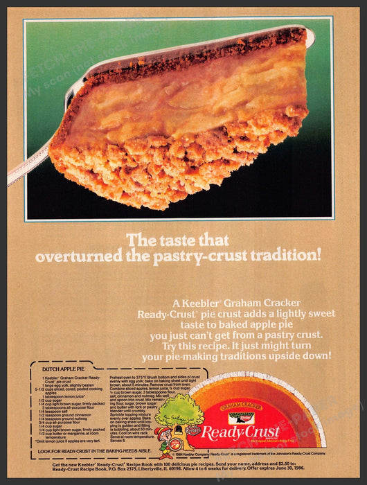 Keebler 1980s Magazine Print Advertisement 1985 "Dutch Apple Pie" Recipe Crust Keebler