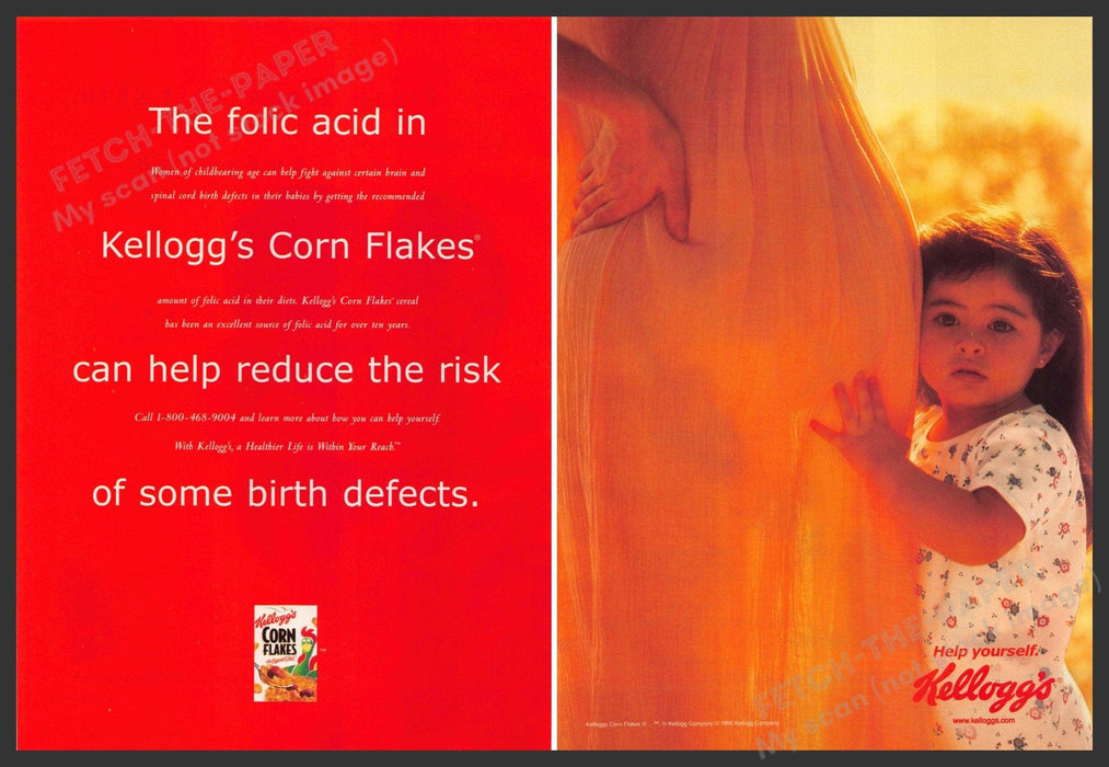 Kellogg's 1990s Magazine Print Advertisement (2 pages) 1998 Pregnant Mom & Girl Kellogg's