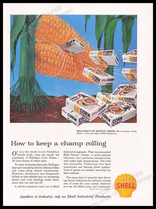 Kellogg's Corn Flakes & Shell Oil 1950s Print Advertisement Ad 1959 Fetch the Paper!
